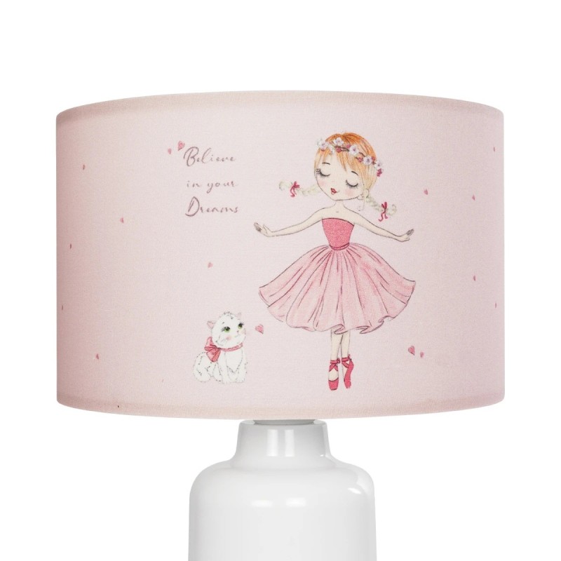 GloboStar® BALLERINA 204-0029 Παιδικό Eπιτραπέζιο Φωτιστικό Πορτατίφ Μονόφωτο 1 x E27 IP20 Πολύχρωμο Ύφασμα με Λευκό Πλαστικό - Μ24 x Π24 x Υ32cm