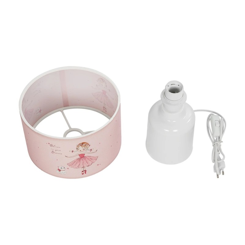 GloboStar® BALLERINA 204-0029 Παιδικό Eπιτραπέζιο Φωτιστικό Πορτατίφ Μονόφωτο 1 x E27 IP20 Πολύχρωμο Ύφασμα με Λευκό Πλαστικό - Μ24 x Π24 x Υ32cm