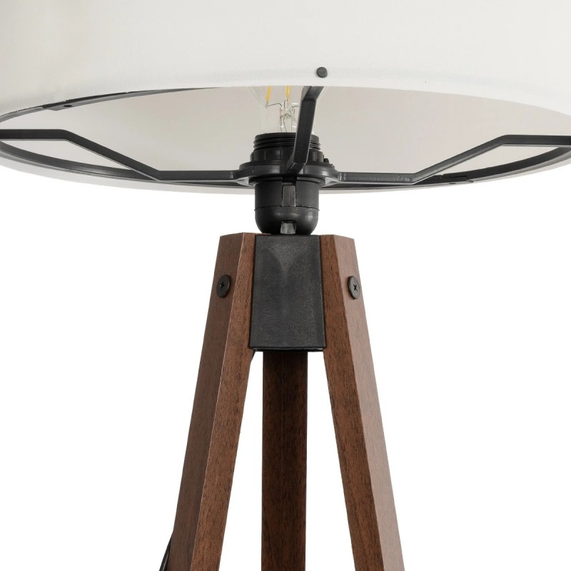 GloboStar® SAGA 204-0031 Μοντέρνο Eπιδαπέδιο Φωτιστικό Μονόφωτο 1 x E27 IP20 Καρυδί Ξύλο με Μπεζ Ύφασμα - Μ38 x Π38 x Υ140cm