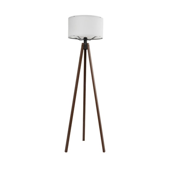 GloboStar® SAGA 204-0032 Μοντέρνο Eπιδαπέδιο Φωτιστικό Μονόφωτο 1 x E27 IP20 Καρυδί Ξύλο με Λευκό Ύφασμα - Μ38 x Π38 x Υ140cm