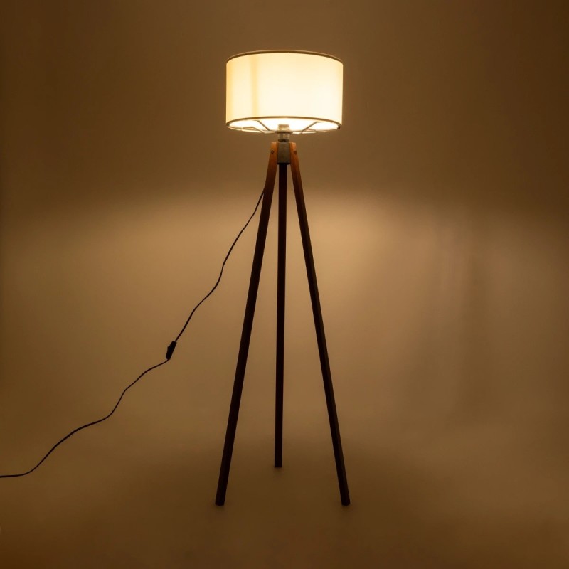 GloboStar® SAGA 204-0032 Μοντέρνο Eπιδαπέδιο Φωτιστικό Μονόφωτο 1 x E27 IP20 Καρυδί Ξύλο με Λευκό Ύφασμα - Μ38 x Π38 x Υ140cm