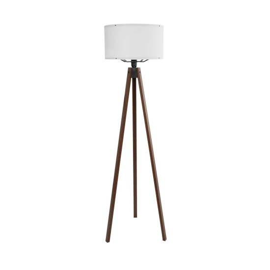 GloboStar® SAGA 204-0032 Μοντέρνο Eπιδαπέδιο Φωτιστικό Μονόφωτο 1 x E27 IP20 Καρυδί Ξύλο με Λευκό Ύφασμα - Μ38 x Π38 x Υ140cm