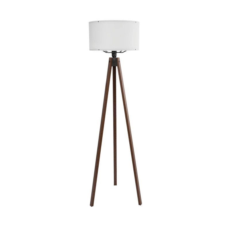 GloboStar® SAGA 204-0032 Μοντέρνο Eπιδαπέδιο Φωτιστικό Μονόφωτο 1 x E27 IP20 Καρυδί Ξύλο με Λευκό Ύφασμα - Μ38 x Π38 x Υ140cm