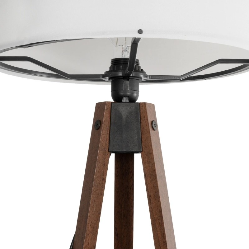 GloboStar® SAGA 204-0032 Μοντέρνο Eπιδαπέδιο Φωτιστικό Μονόφωτο 1 x E27 IP20 Καρυδί Ξύλο με Λευκό Ύφασμα - Μ38 x Π38 x Υ140cm