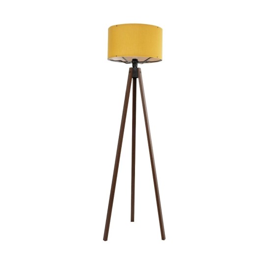 GloboStar® SAGA 204-0033 Μοντέρνο Eπιδαπέδιο Φωτιστικό Μονόφωτο 1 x E27 IP20 Καρυδί Ξύλο με Κίτρινο Ύφασμα - Μ38 x Π38 x Υ140cm