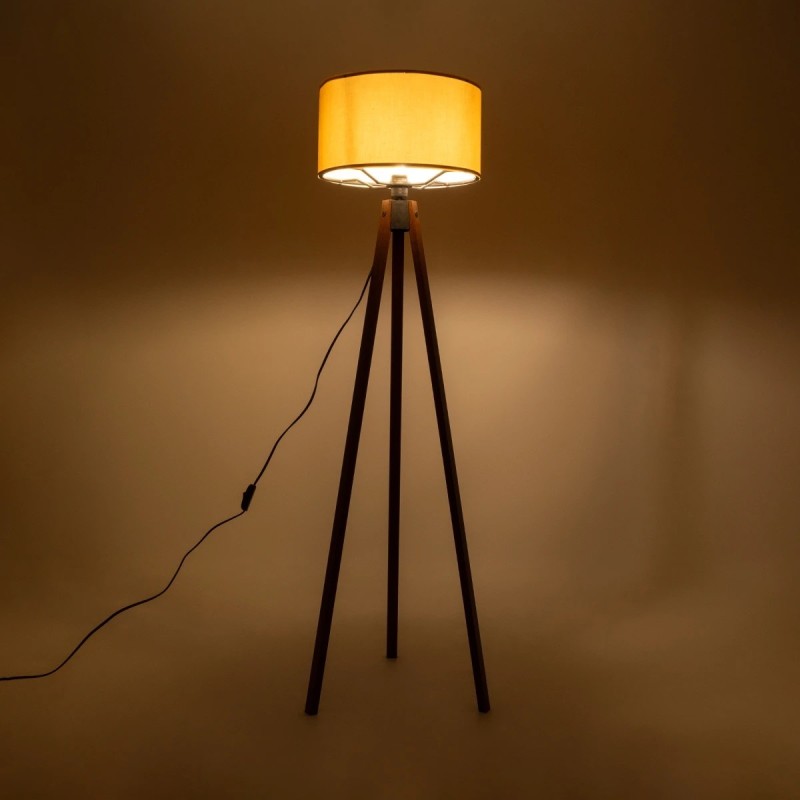 GloboStar® SAGA 204-0033 Μοντέρνο Eπιδαπέδιο Φωτιστικό Μονόφωτο 1 x E27 IP20 Καρυδί Ξύλο με Κίτρινο Ύφασμα - Μ38 x Π38 x Υ140cm