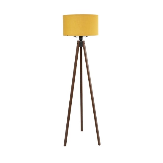 GloboStar® SAGA 204-0033 Μοντέρνο Eπιδαπέδιο Φωτιστικό Μονόφωτο 1 x E27 IP20 Καρυδί Ξύλο με Κίτρινο Ύφασμα - Μ38 x Π38 x Υ140cm