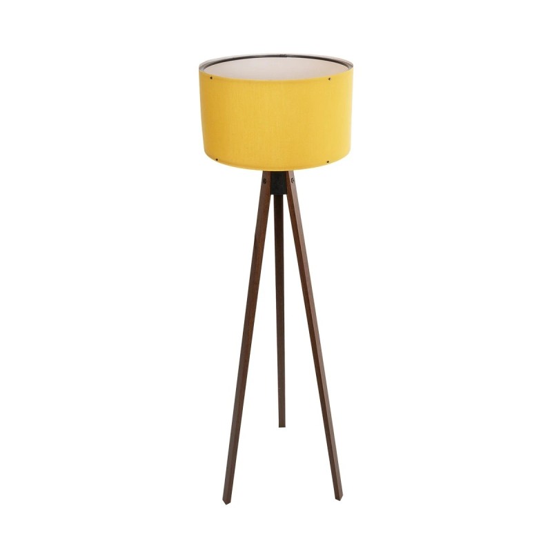 GloboStar® SAGA 204-0033 Μοντέρνο Eπιδαπέδιο Φωτιστικό Μονόφωτο 1 x E27 IP20 Καρυδί Ξύλο με Κίτρινο Ύφασμα - Μ38 x Π38 x Υ140cm
