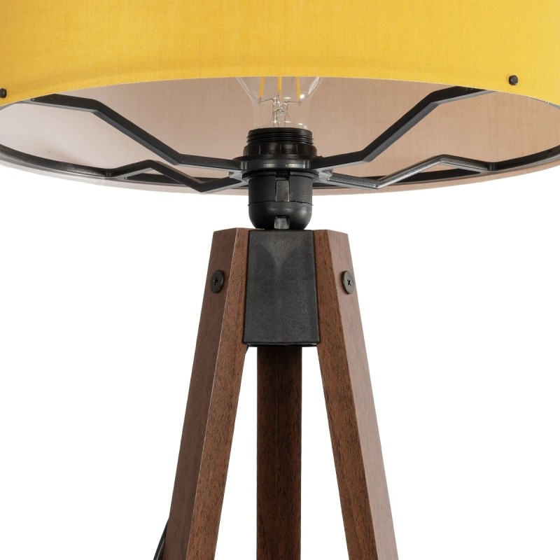 GloboStar® SAGA 204-0033 Μοντέρνο Eπιδαπέδιο Φωτιστικό Μονόφωτο 1 x E27 IP20 Καρυδί Ξύλο με Κίτρινο Ύφασμα - Μ38 x Π38 x Υ140cm