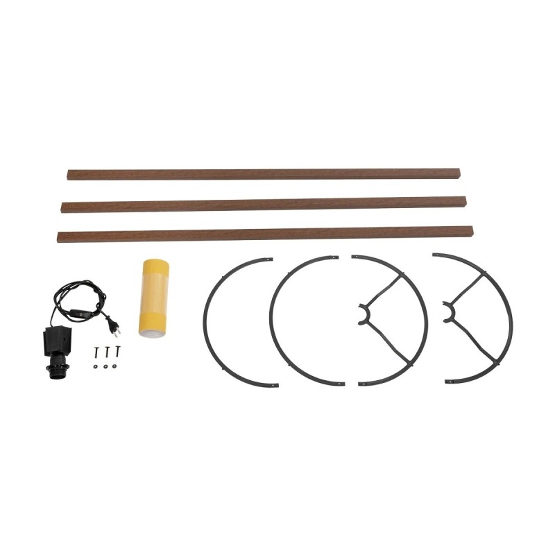 GloboStar® SAGA 204-0033 Μοντέρνο Eπιδαπέδιο Φωτιστικό Μονόφωτο 1 x E27 IP20 Καρυδί Ξύλο με Κίτρινο Ύφασμα - Μ38 x Π38 x Υ140cm