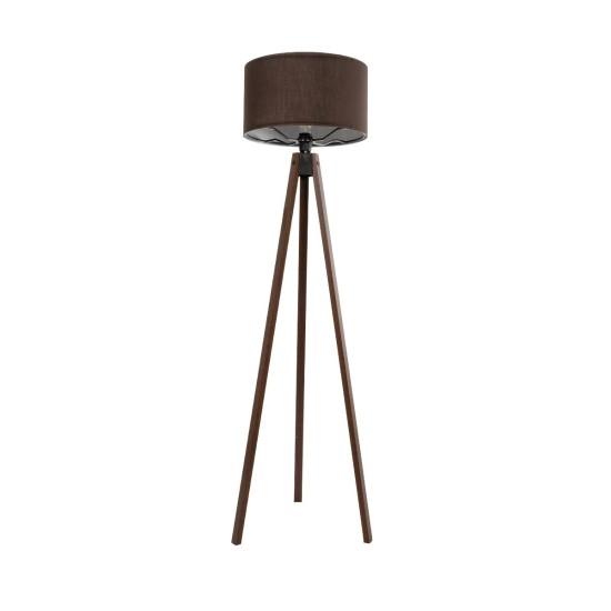 GloboStar® SAGA 204-0034 Μοντέρνο Eπιδαπέδιο Φωτιστικό Μονόφωτο 1 x E27 IP20 Καρυδί Ξύλο με Καφέ Ύφασμα - Μ38 x Π38 x Υ140cm