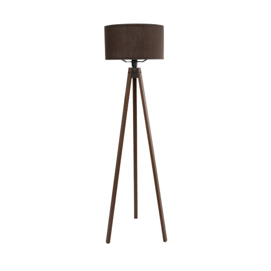 GloboStar® SAGA 204-0034 Μοντέρνο Eπιδαπέδιο Φωτιστικό Μονόφωτο 1 x E27 IP20 Καρυδί Ξύλο με Καφέ Ύφασμα - Μ38 x Π38 x Υ140cm