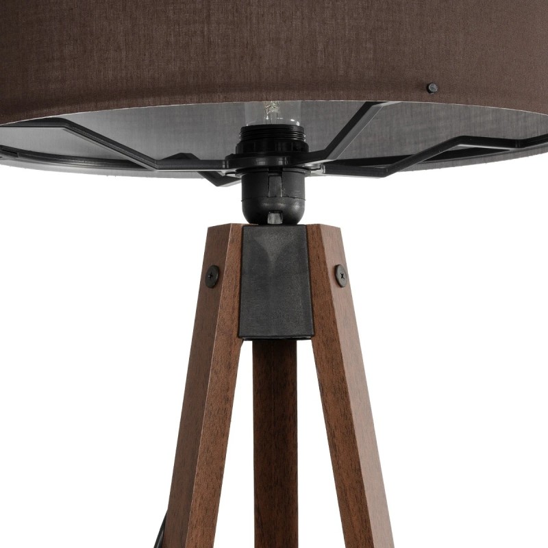 GloboStar® SAGA 204-0034 Μοντέρνο Eπιδαπέδιο Φωτιστικό Μονόφωτο 1 x E27 IP20 Καρυδί Ξύλο με Καφέ Ύφασμα - Μ38 x Π38 x Υ140cm