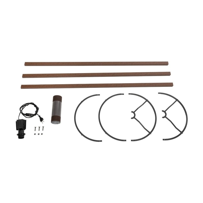 GloboStar® SAGA 204-0034 Μοντέρνο Eπιδαπέδιο Φωτιστικό Μονόφωτο 1 x E27 IP20 Καρυδί Ξύλο με Καφέ Ύφασμα - Μ38 x Π38 x Υ140cm