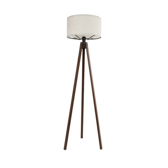 GloboStar® SAGA 204-0035 Μοντέρνο Eπιδαπέδιο Φωτιστικό Μονόφωτο 1 x E27 IP20 Καρυδί Ξύλο με Λευκό Ύφασμα - Μ38 x Π38 x Υ140cm