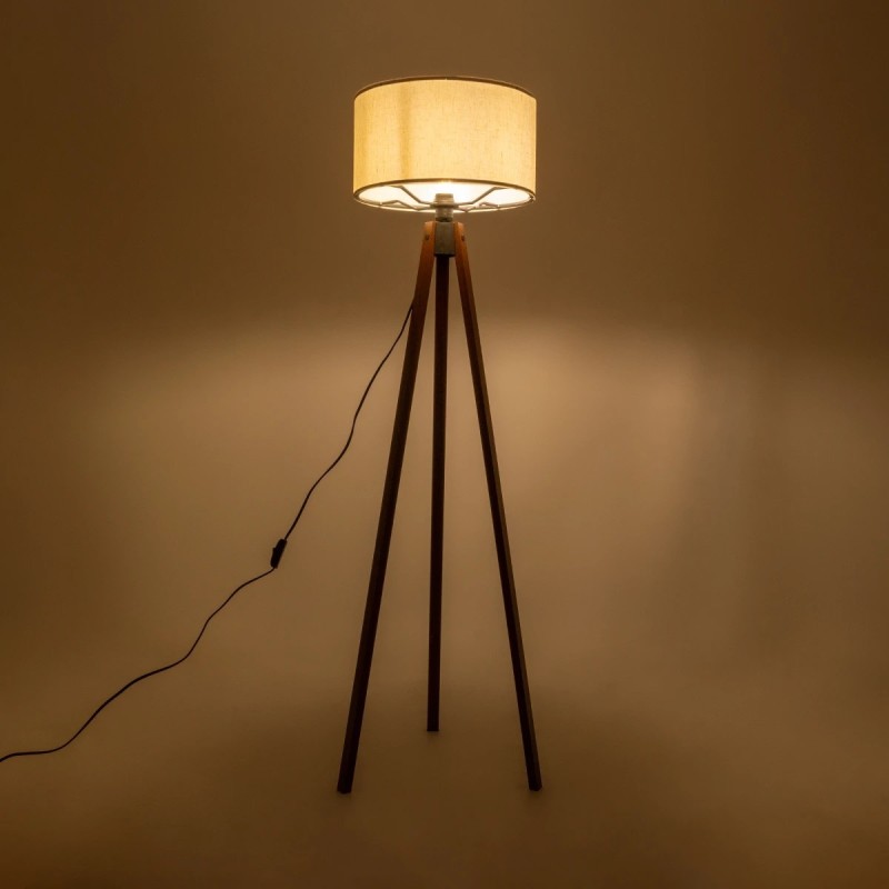 GloboStar® SAGA 204-0035 Μοντέρνο Eπιδαπέδιο Φωτιστικό Μονόφωτο 1 x E27 IP20 Καρυδί Ξύλο με Λευκό Ύφασμα - Μ38 x Π38 x Υ140cm