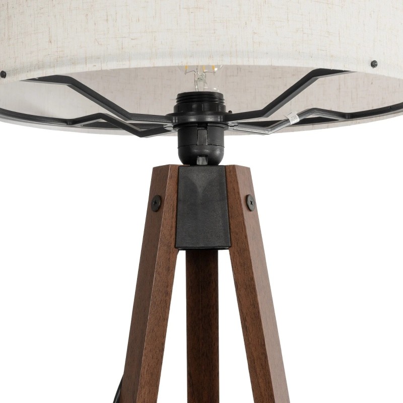 GloboStar® SAGA 204-0035 Μοντέρνο Eπιδαπέδιο Φωτιστικό Μονόφωτο 1 x E27 IP20 Καρυδί Ξύλο με Λευκό Ύφασμα - Μ38 x Π38 x Υ140cm