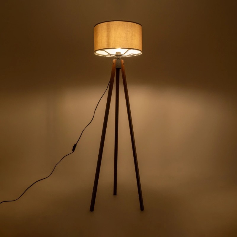 GloboStar® SAGA 204-0036 Μοντέρνο Eπιδαπέδιο Φωτιστικό Μονόφωτο 1 x E27 IP20 Καρυδί Ξύλο με Γκρι Ύφασμα - Μ38 x Π38 x Υ140cm