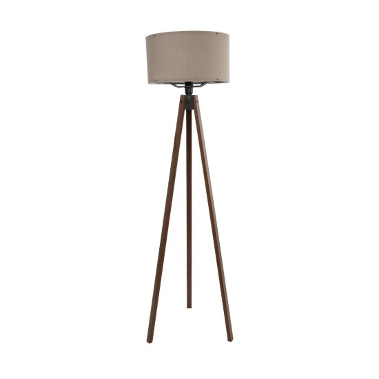 GloboStar® SAGA 204-0036 Μοντέρνο Eπιδαπέδιο Φωτιστικό Μονόφωτο 1 x E27 IP20 Καρυδί Ξύλο με Γκρι Ύφασμα - Μ38 x Π38 x Υ140cm