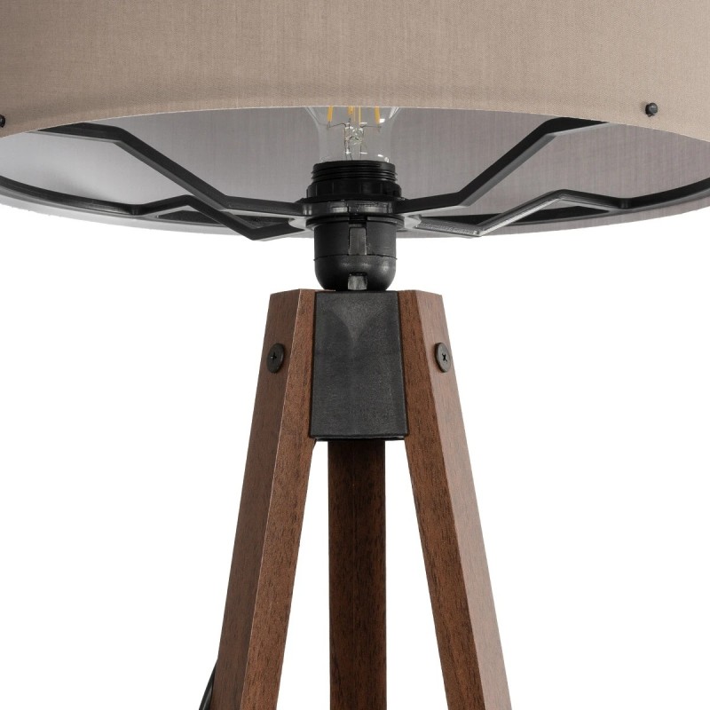 GloboStar® SAGA 204-0036 Μοντέρνο Eπιδαπέδιο Φωτιστικό Μονόφωτο 1 x E27 IP20 Καρυδί Ξύλο με Γκρι Ύφασμα - Μ38 x Π38 x Υ140cm