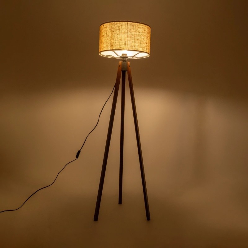 GloboStar® SAGA 204-0037 Μοντέρνο Eπιδαπέδιο Φωτιστικό Μονόφωτο 1 x E27 IP20 Καφέ Ξύλο με Mπεζ Ύφασμα - Μ38 x Π38 x Υ140cm