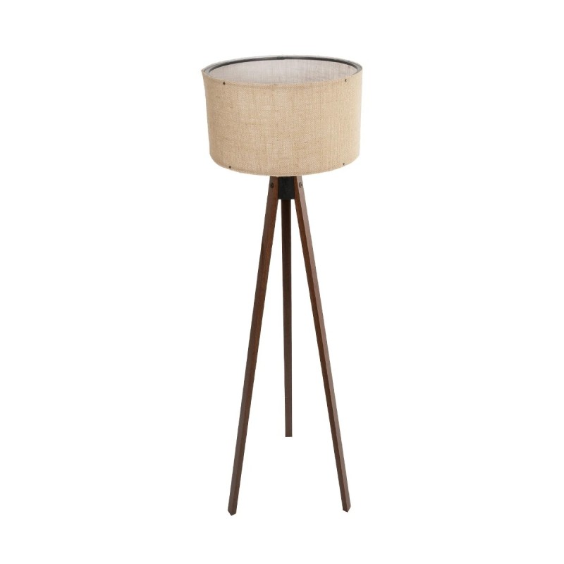 GloboStar® SAGA 204-0037 Μοντέρνο Eπιδαπέδιο Φωτιστικό Μονόφωτο 1 x E27 IP20 Καφέ Ξύλο με Mπεζ Ύφασμα - Μ38 x Π38 x Υ140cm