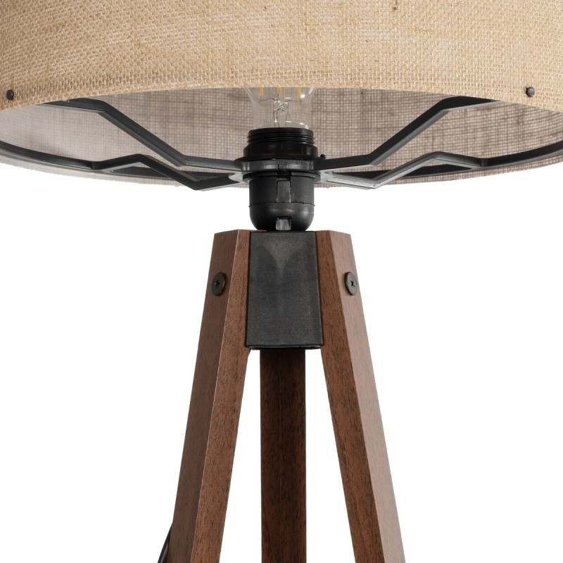 GloboStar® SAGA 204-0037 Μοντέρνο Eπιδαπέδιο Φωτιστικό Μονόφωτο 1 x E27 IP20 Καφέ Ξύλο με Mπεζ Ύφασμα - Μ38 x Π38 x Υ140cm