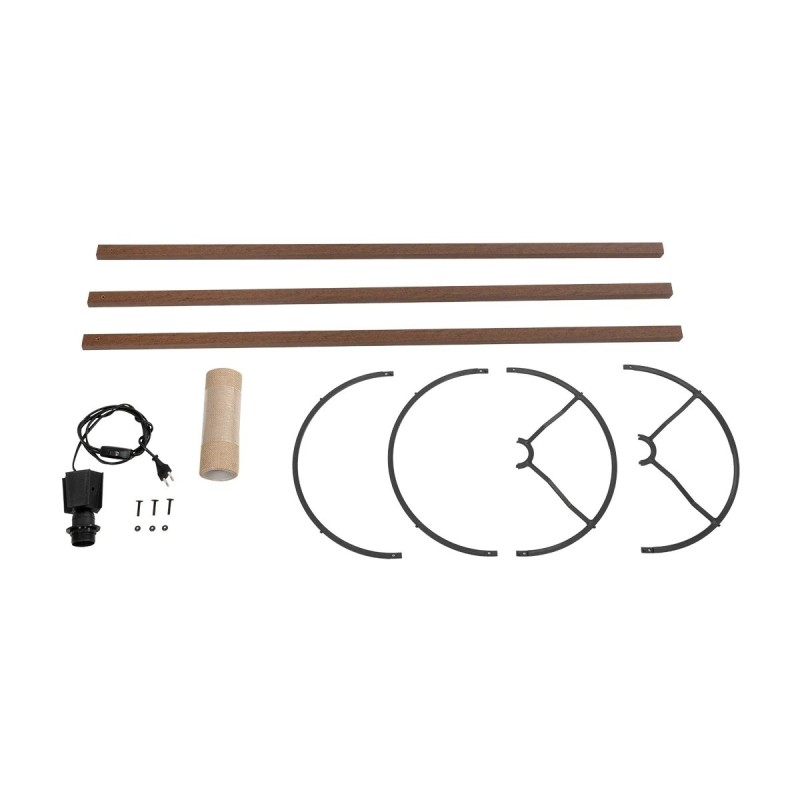 GloboStar® SAGA 204-0037 Μοντέρνο Eπιδαπέδιο Φωτιστικό Μονόφωτο 1 x E27 IP20 Καφέ Ξύλο με Mπεζ Ύφασμα - Μ38 x Π38 x Υ140cm