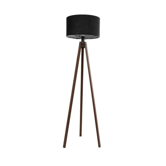 GloboStar® SAGA 204-0038 Μοντέρνο Eπιδαπέδιο Φωτιστικό Μονόφωτο 1 x E27 IP20 Καρυδί Ξύλο με Μαύρο Ύφασμα - Μ38 x Π38 x Υ140cm