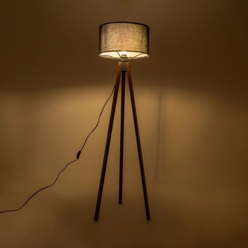 GloboStar® SAGA 204-0038 Μοντέρνο Eπιδαπέδιο Φωτιστικό Μονόφωτο 1 x E27 IP20 Καρυδί Ξύλο με Μαύρο Ύφασμα - Μ38 x Π38 x Υ140cm