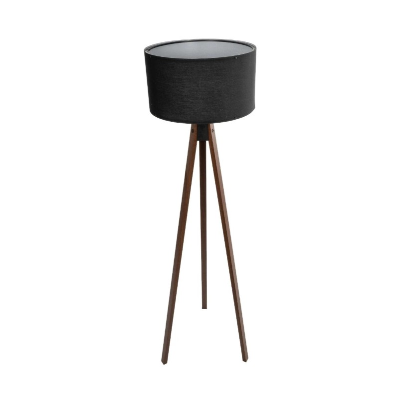 GloboStar® SAGA 204-0038 Μοντέρνο Eπιδαπέδιο Φωτιστικό Μονόφωτο 1 x E27 IP20 Καρυδί Ξύλο με Μαύρο Ύφασμα - Μ38 x Π38 x Υ140cm