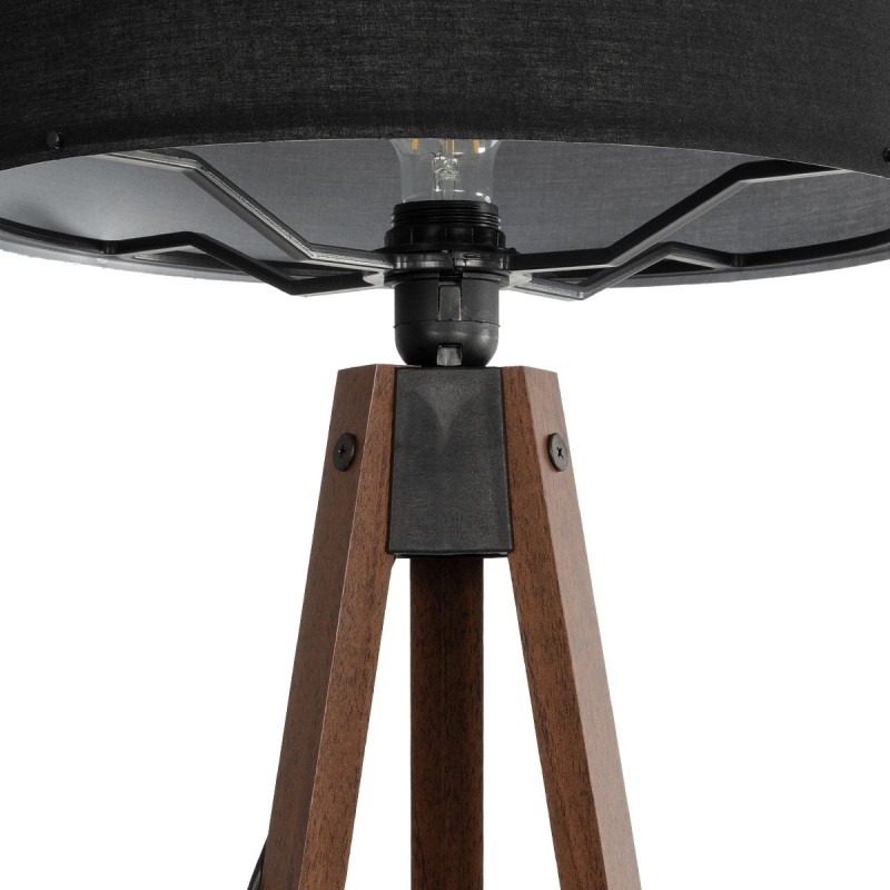 GloboStar® SAGA 204-0038 Μοντέρνο Eπιδαπέδιο Φωτιστικό Μονόφωτο 1 x E27 IP20 Καρυδί Ξύλο με Μαύρο Ύφασμα - Μ38 x Π38 x Υ140cm