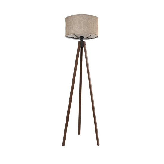 GloboStar® SAGA 204-0039 Μοντέρνο Eπιδαπέδιο Φωτιστικό Μονόφωτο 1 x E27 IP20 Καρυδί Ξύλο με Μπεζ Ύφασμα - Μ38 x Π38 x Υ140cm