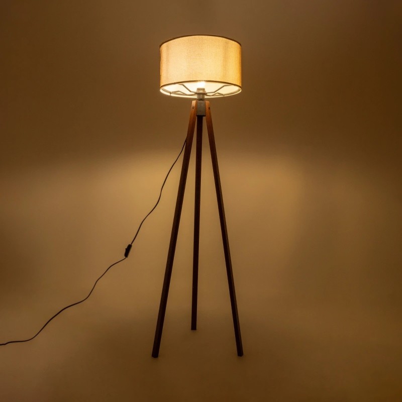 GloboStar® SAGA 204-0039 Μοντέρνο Eπιδαπέδιο Φωτιστικό Μονόφωτο 1 x E27 IP20 Καρυδί Ξύλο με Μπεζ Ύφασμα - Μ38 x Π38 x Υ140cm