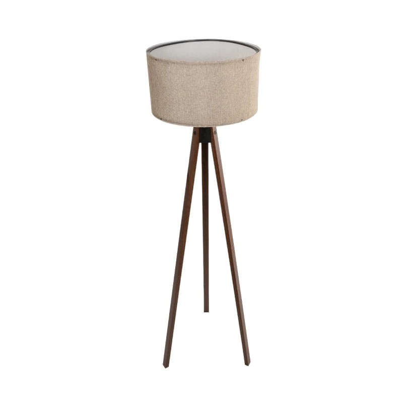 GloboStar® SAGA 204-0039 Μοντέρνο Eπιδαπέδιο Φωτιστικό Μονόφωτο 1 x E27 IP20 Καρυδί Ξύλο με Μπεζ Ύφασμα - Μ38 x Π38 x Υ140cm