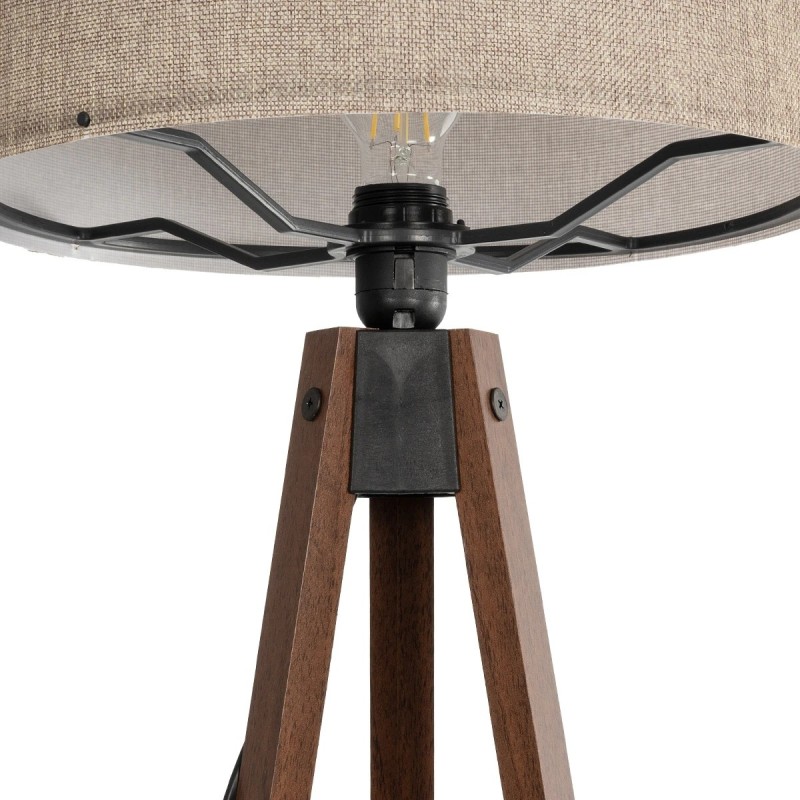 GloboStar® SAGA 204-0039 Μοντέρνο Eπιδαπέδιο Φωτιστικό Μονόφωτο 1 x E27 IP20 Καρυδί Ξύλο με Μπεζ Ύφασμα - Μ38 x Π38 x Υ140cm