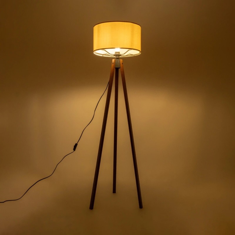 GloboStar® SAGA 204-0040 Μοντέρνο Eπιδαπέδιο Φωτιστικό Μονόφωτο 1 x E27 IP20 Καφέ Ξύλο με Μπεζ Ύφασμα - Μ38 x Π38 x Υ140cm