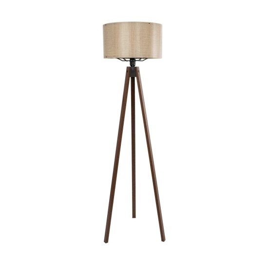 GloboStar® SAGA 204-0040 Μοντέρνο Eπιδαπέδιο Φωτιστικό Μονόφωτο 1 x E27 IP20 Καφέ Ξύλο με Μπεζ Ύφασμα - Μ38 x Π38 x Υ140cm