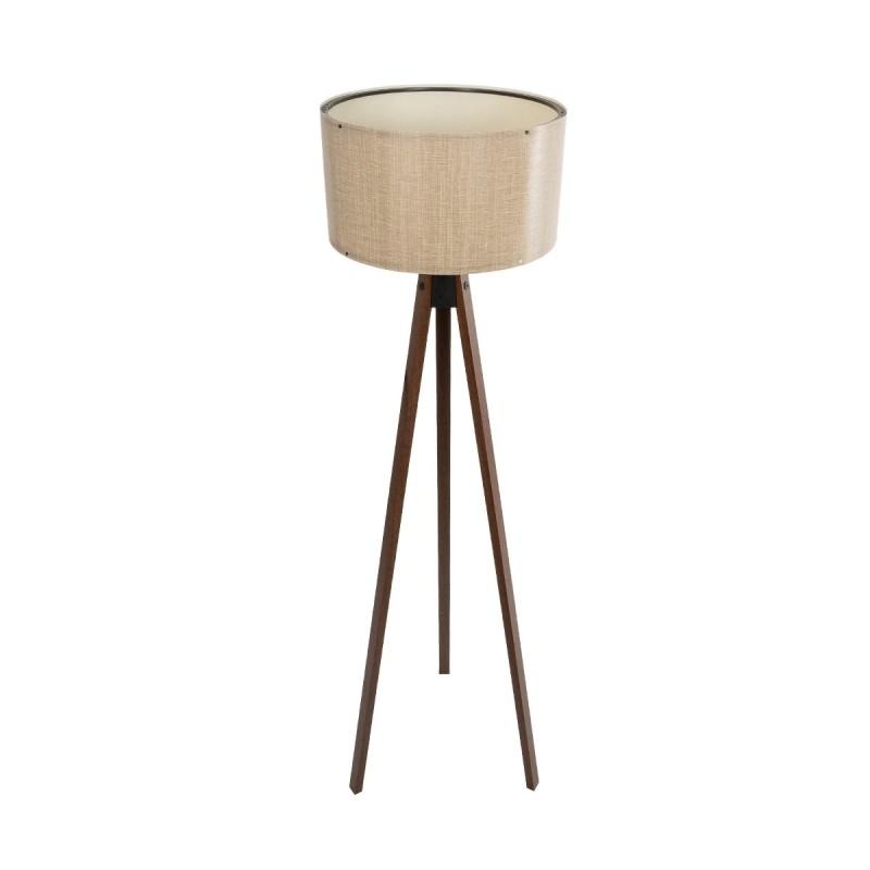 GloboStar® SAGA 204-0040 Μοντέρνο Eπιδαπέδιο Φωτιστικό Μονόφωτο 1 x E27 IP20 Καφέ Ξύλο με Μπεζ Ύφασμα - Μ38 x Π38 x Υ140cm