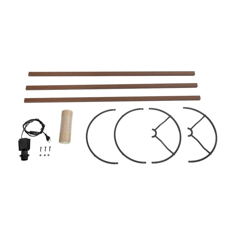 GloboStar® SAGA 204-0040 Μοντέρνο Eπιδαπέδιο Φωτιστικό Μονόφωτο 1 x E27 IP20 Καφέ Ξύλο με Μπεζ Ύφασμα - Μ38 x Π38 x Υ140cm