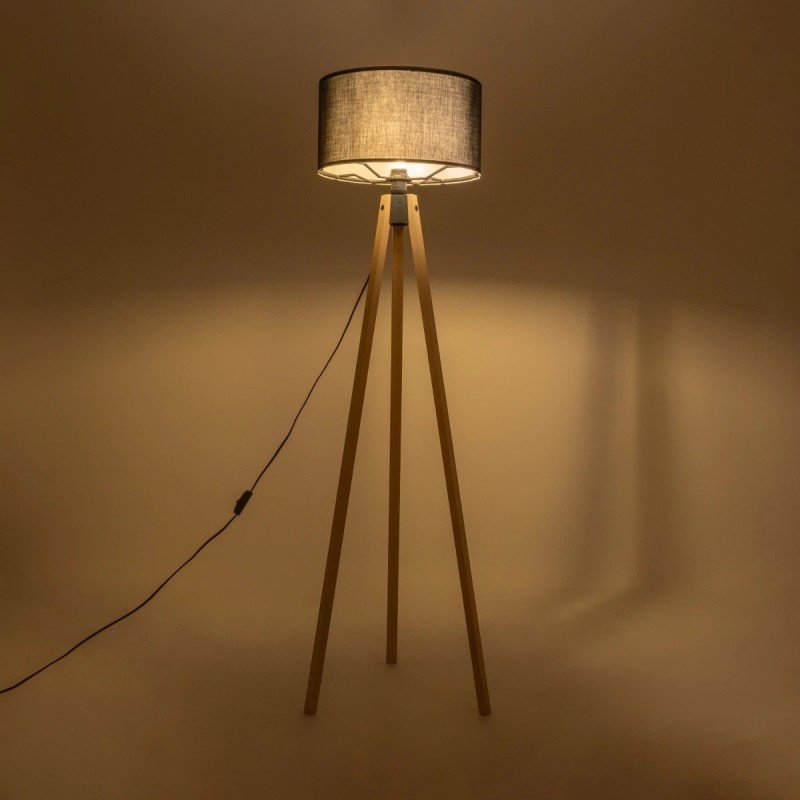 GloboStar® SAGA 204-0041 Μοντέρνο Eπιδαπέδιο Φωτιστικό Μονόφωτο 1 x E27 IP20 Μπεζ Ξύλο με Μαύρο Ύφασμα - Μ38 x Π38 x Υ140cm