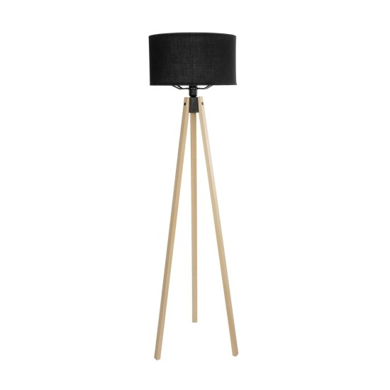 GloboStar® SAGA 204-0041 Μοντέρνο Eπιδαπέδιο Φωτιστικό Μονόφωτο 1 x E27 IP20 Μπεζ Ξύλο με Μαύρο Ύφασμα - Μ38 x Π38 x Υ140cm