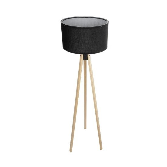 GloboStar® SAGA 204-0041 Μοντέρνο Eπιδαπέδιο Φωτιστικό Μονόφωτο 1 x E27 IP20 Μπεζ Ξύλο με Μαύρο Ύφασμα - Μ38 x Π38 x Υ140cm