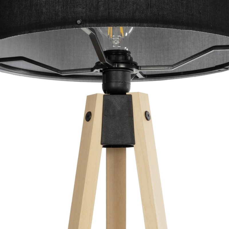 GloboStar® SAGA 204-0041 Μοντέρνο Eπιδαπέδιο Φωτιστικό Μονόφωτο 1 x E27 IP20 Μπεζ Ξύλο με Μαύρο Ύφασμα - Μ38 x Π38 x Υ140cm