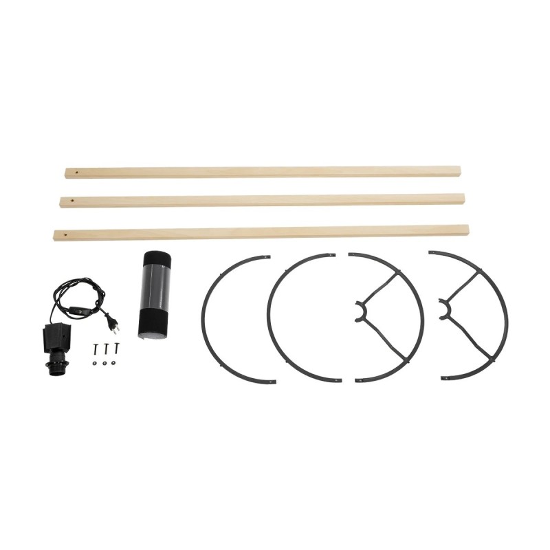 GloboStar® SAGA 204-0041 Μοντέρνο Eπιδαπέδιο Φωτιστικό Μονόφωτο 1 x E27 IP20 Μπεζ Ξύλο με Μαύρο Ύφασμα - Μ38 x Π38 x Υ140cm