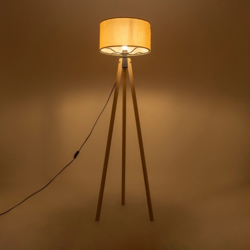 GloboStar® SAGA 204-0043 Μοντέρνο Eπιδαπέδιο Φωτιστικό Μονόφωτο 1 x E27 IP20 Μπεζ Ξύλο με Μπεζ Ύφασμα - Μ38 x Π38 x Υ140cm