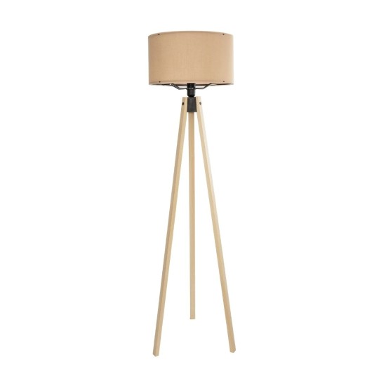 GloboStar® SAGA 204-0043 Μοντέρνο Eπιδαπέδιο Φωτιστικό Μονόφωτο 1 x E27 IP20 Μπεζ Ξύλο με Μπεζ Ύφασμα - Μ38 x Π38 x Υ140cm