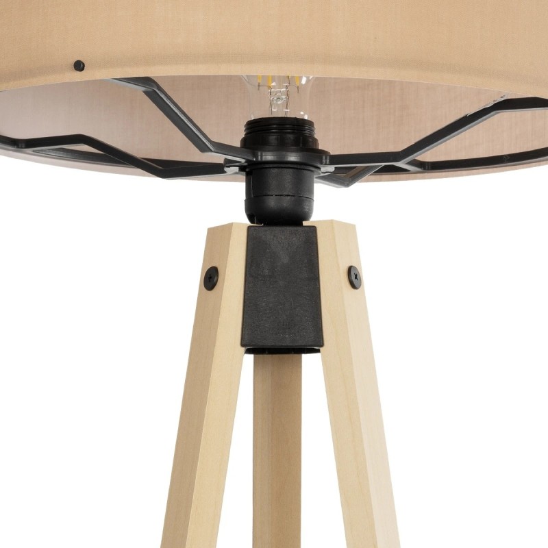 GloboStar® SAGA 204-0043 Μοντέρνο Eπιδαπέδιο Φωτιστικό Μονόφωτο 1 x E27 IP20 Μπεζ Ξύλο με Μπεζ Ύφασμα - Μ38 x Π38 x Υ140cm