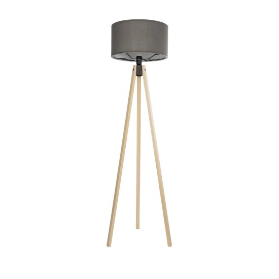 GloboStar® SAGA 204-0044 Μοντέρνο Eπιδαπέδιο Φωτιστικό Μονόφωτο 1 x E27 IP20 Μπεζ Ξύλο με Γκρι Ύφασμα - Μ38 x Π38 x Υ140cm