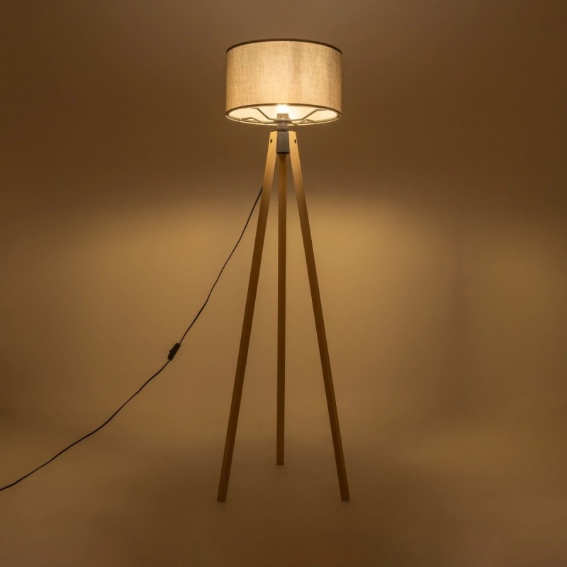 GloboStar® SAGA 204-0044 Μοντέρνο Eπιδαπέδιο Φωτιστικό Μονόφωτο 1 x E27 IP20 Μπεζ Ξύλο με Γκρι Ύφασμα - Μ38 x Π38 x Υ140cm